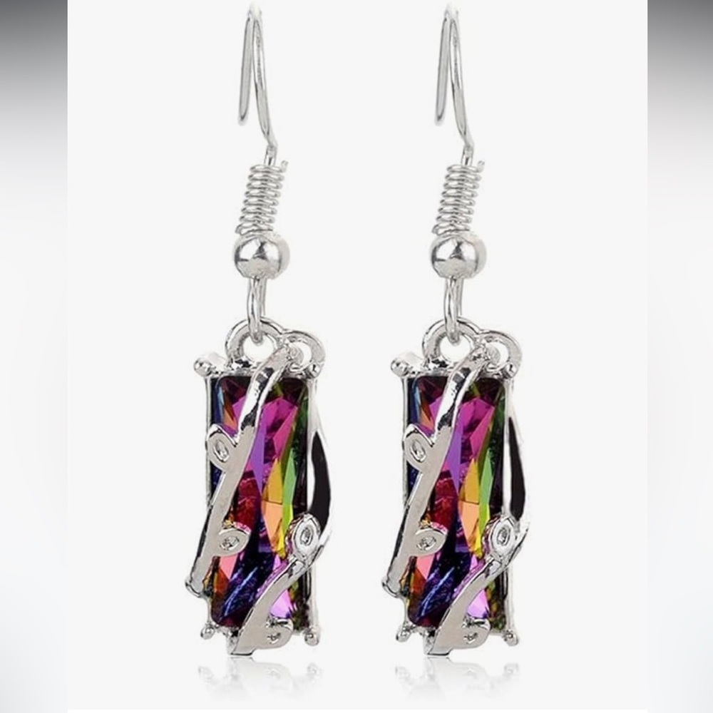 Silver Tone Multicolor Drop Earrings